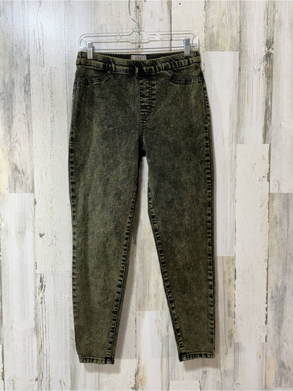 LOGO by Lori Goldstein Olive Green Stonewashed Mid Rise Jeggings